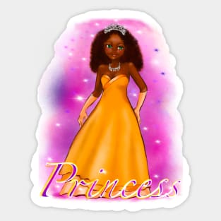 Black anime princess  ! black girl with Afro hair, green eyes, dark brown skin, pink background, Princess, Hair love ! Sticker